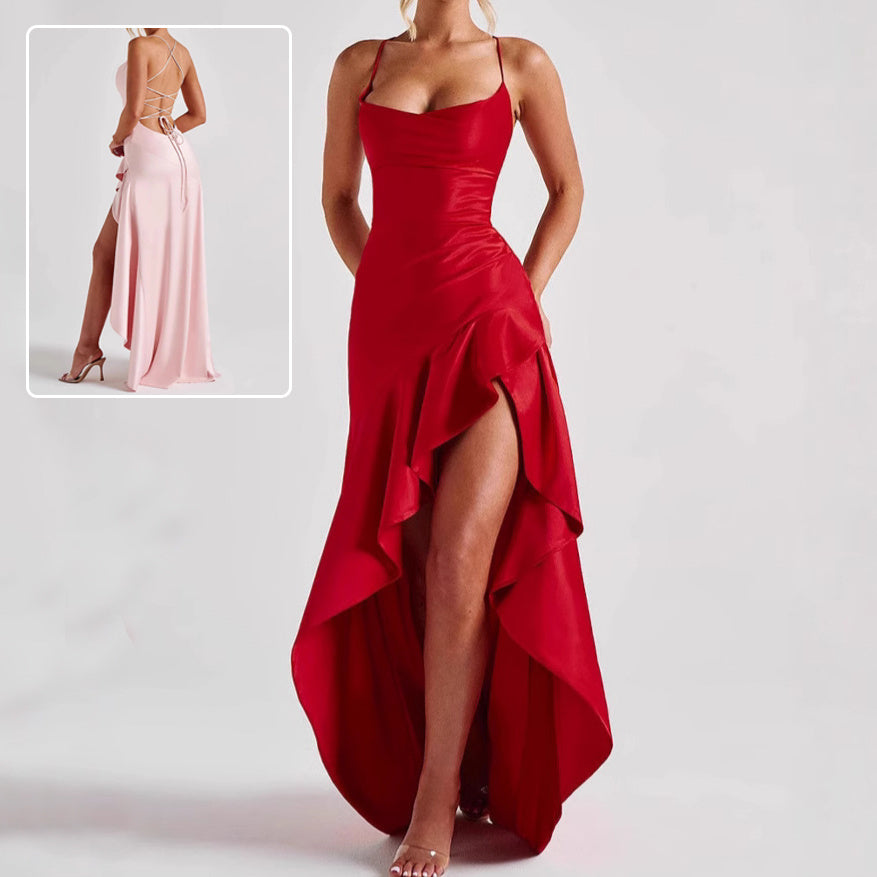 Women's Backless Ruffle Split Maxi Dress – Summer Fashion, Evening & Party Wear