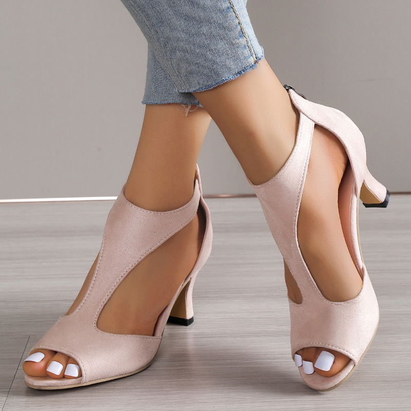Women’s Open Toe High Heel Sandals – Zip Back Dressy Summer Heels