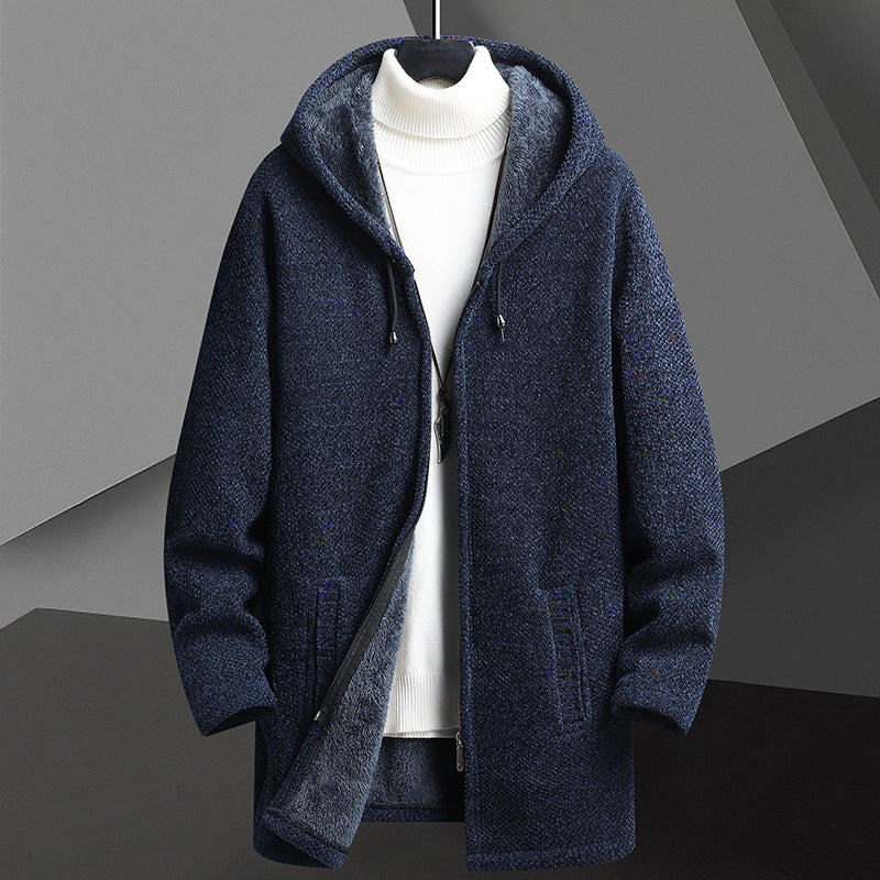 Men’s Fleece-Lined Hooded Cardigan – Winter Knit Zip Sweater