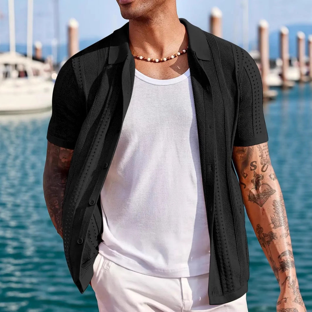 Knitted Cardigan Short Sleeve Shirt