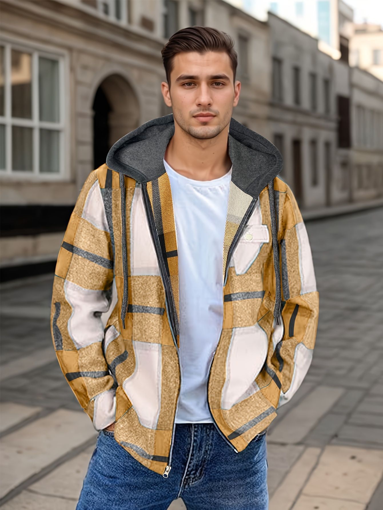 Men’s Flannel Hooded Zipper Jacket