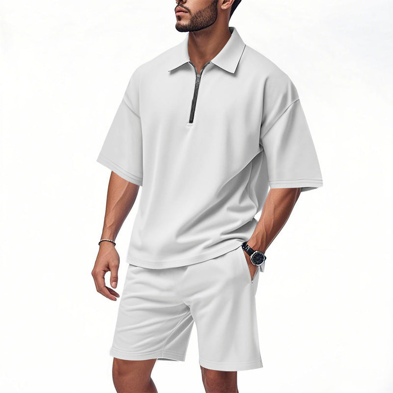 Men’s Summer Casual Two-Piece Set – Lapel Jacket & Shorts
