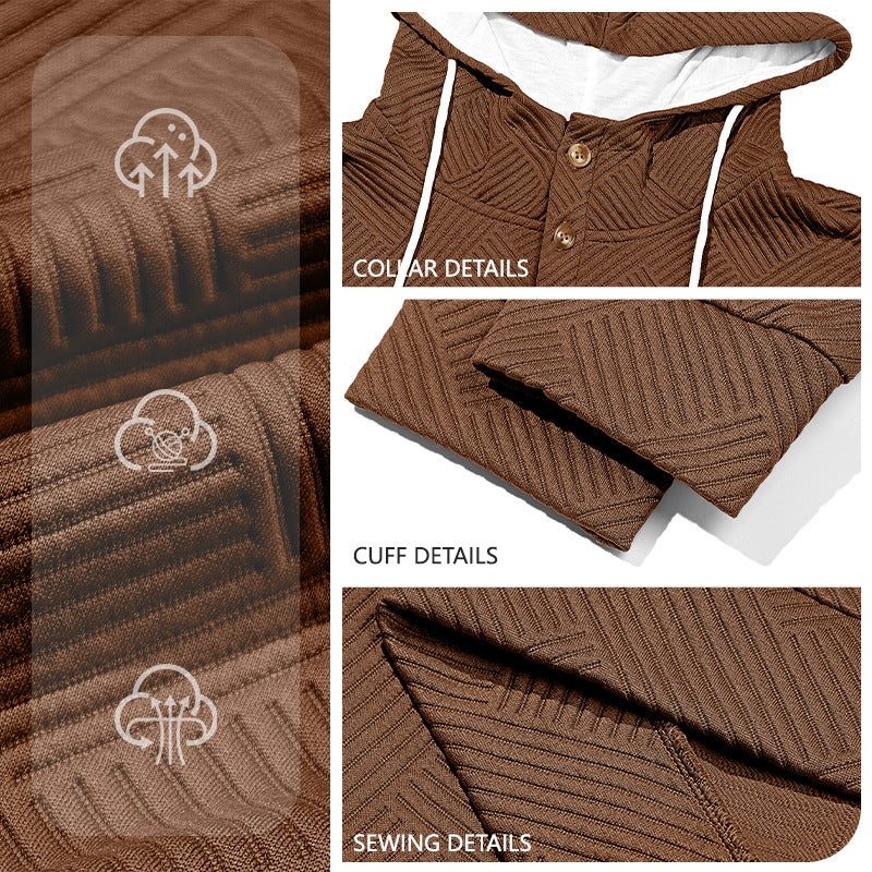 Men's Solid Color Jacquard Hooded Sweater