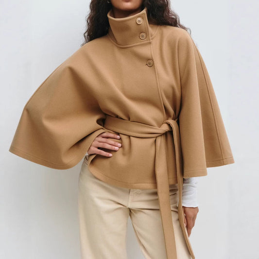 Women’s Winter High-Neck Belted Batwing Coat