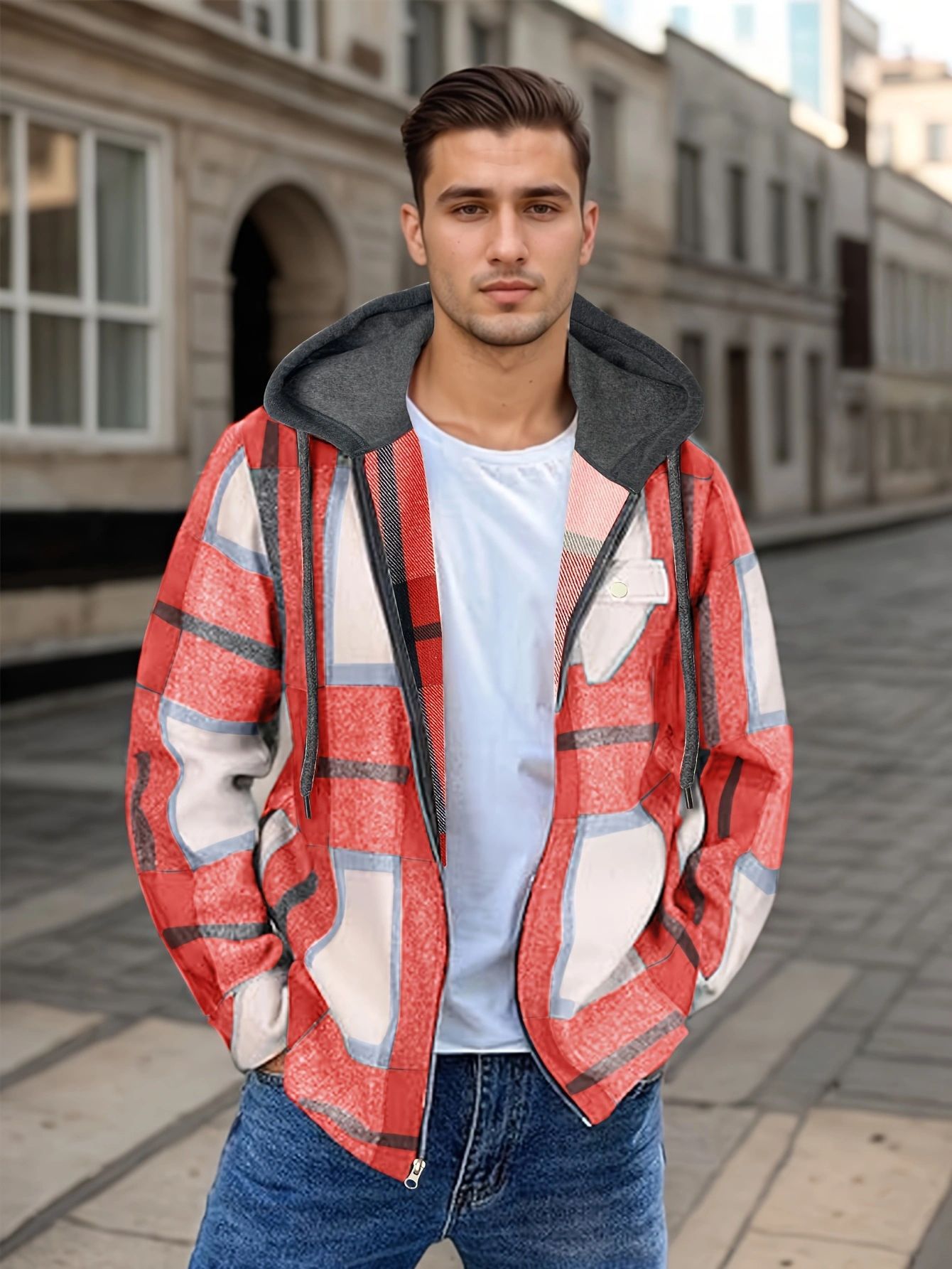 Men’s Flannel Hooded Zipper Jacket