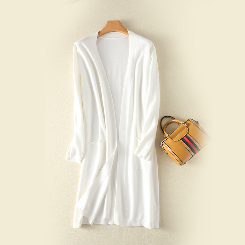 Mid-Length Loose-Fit Knitted Sweater Jacket – Commuting Style