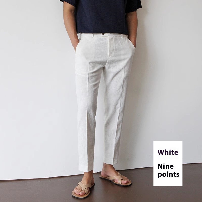 Men’s Cotton-Linen Cropped Trousers