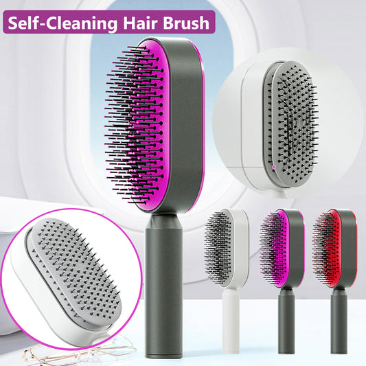 Self-Cleaning Hair Brush – One-Key Cleaning, Anti-Static Scalp Massage Comb for Women