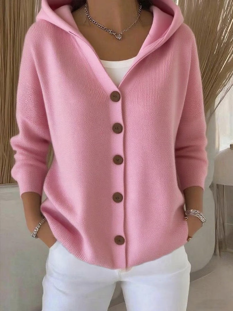 Hooded Knitted Cardigan – Casual Long Sleeve Sweater for Autumn & Winter