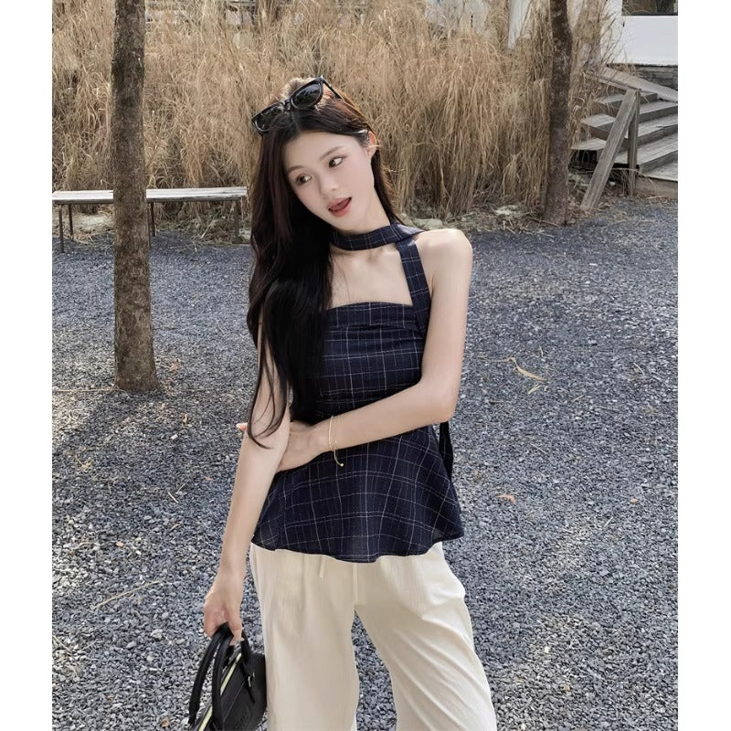 Women’s Retro Plaid Chenille Tube Top