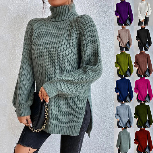 Women’s Turtleneck Pullover Sweater with Split Design