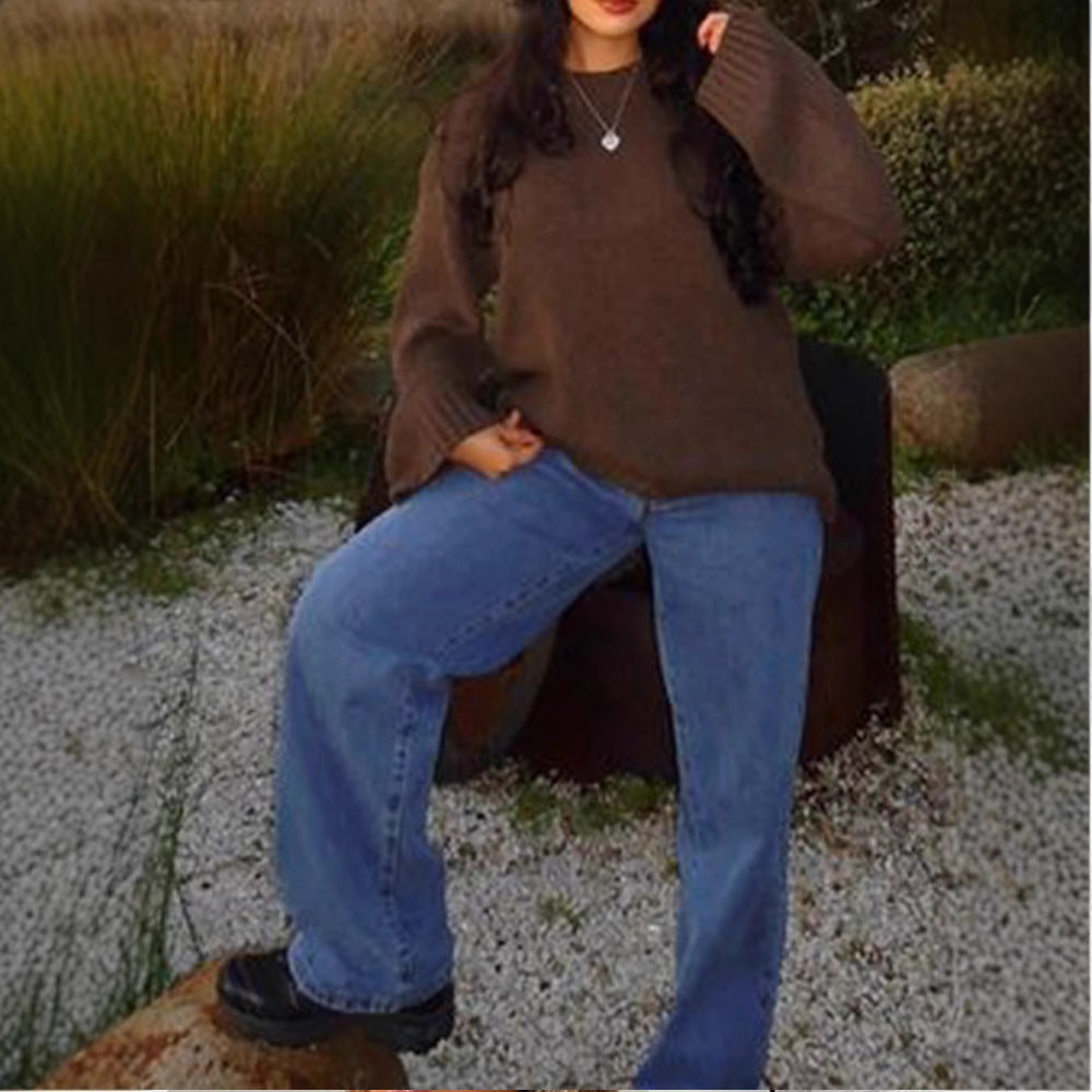 Long Sleeve Loose Pullover Sweater – Medium Thickness