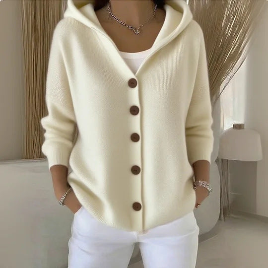 Hooded Knitted Cardigan – Casual Long Sleeve Sweater for Autumn & Winter