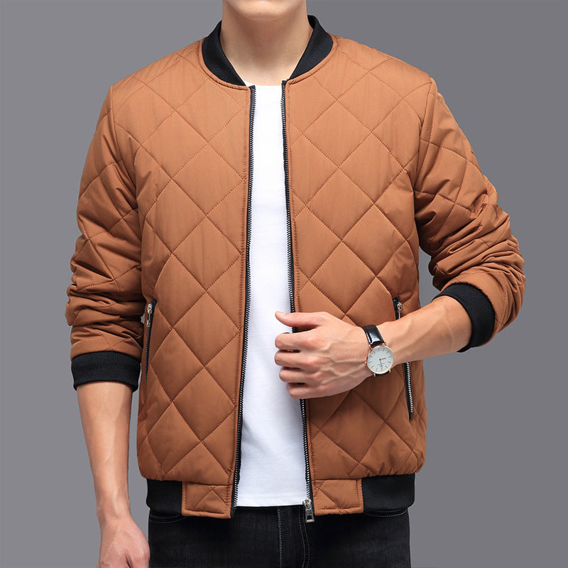 Men’s Thickened Rhombic Stitch Cotton Baseball Jacket