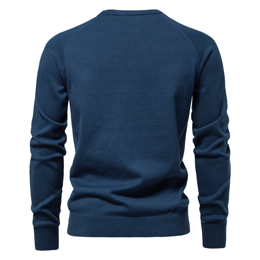 Autumn & Winter Cotton Men’s Sweater Pullover – Solid Color Raglan Sleeve