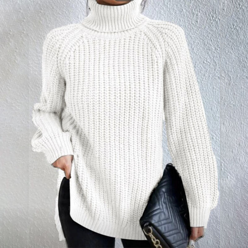Women’s Turtleneck Pullover Sweater with Split Design