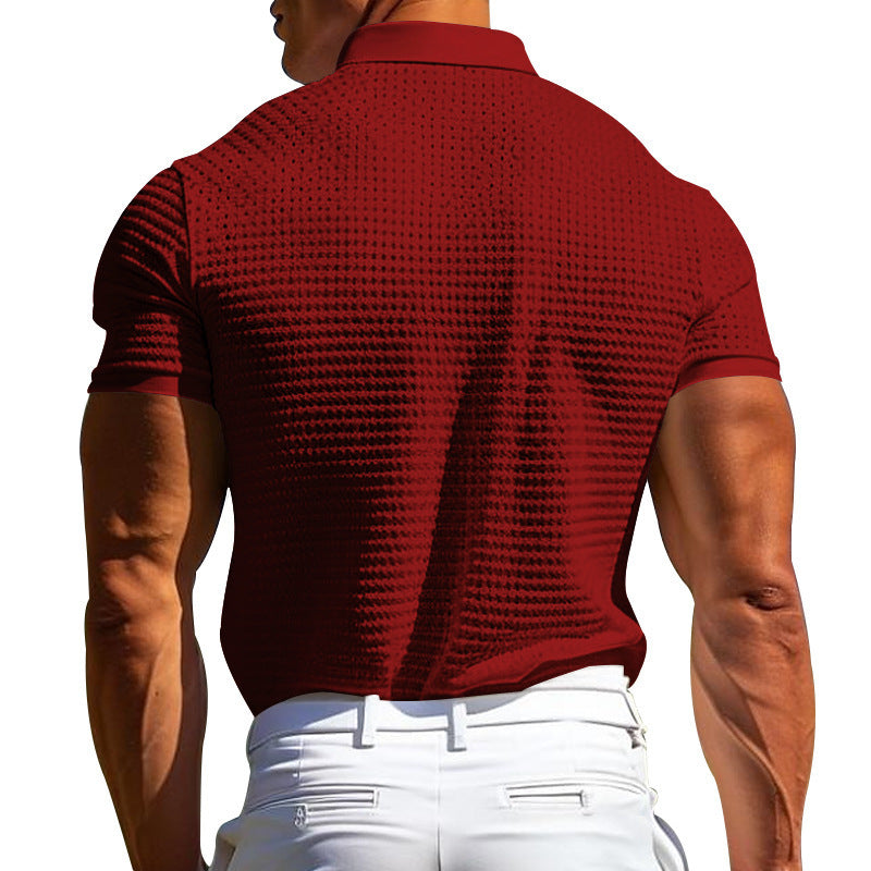 Men’s Waffle Knit Short Sleeve Polo Shirt – Casual Summer Lapel Top
