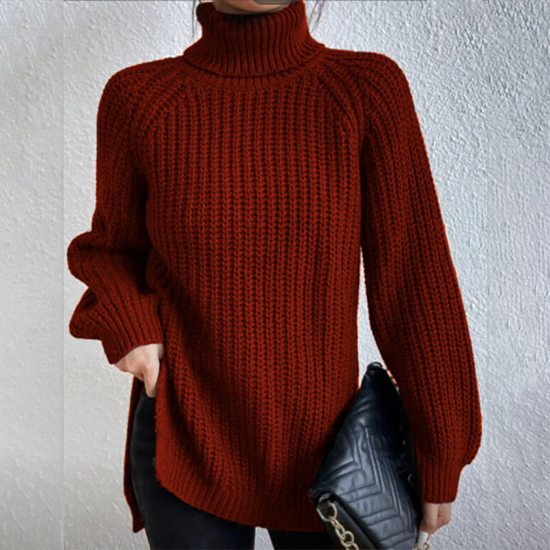Women’s Turtleneck Pullover Sweater with Split Design