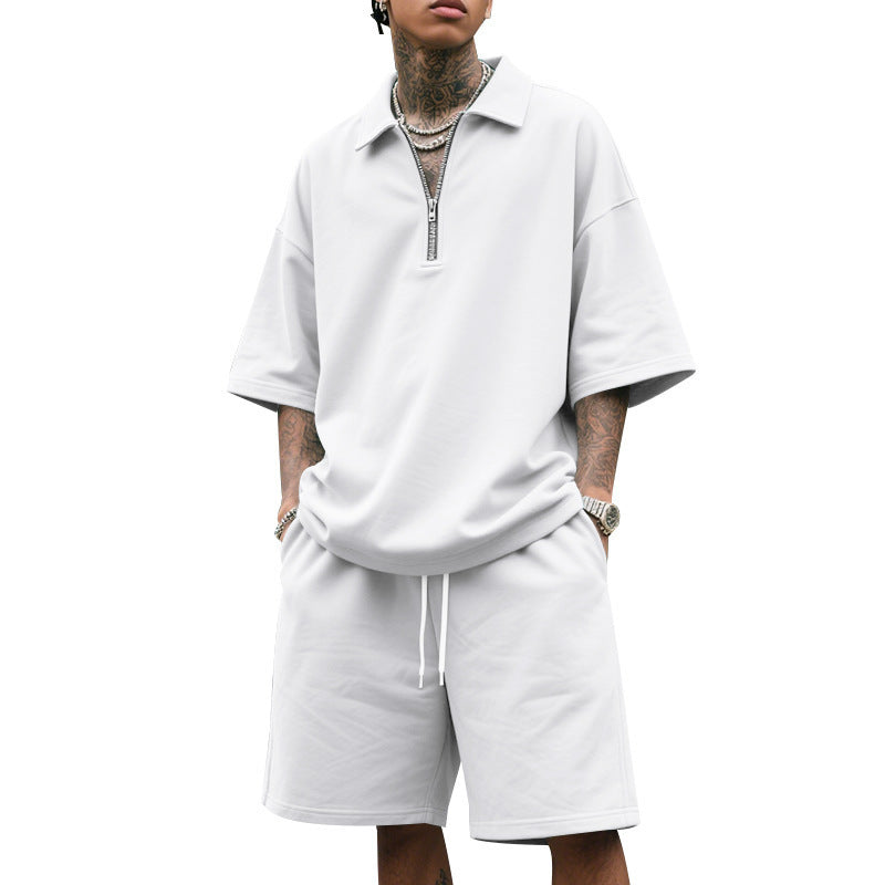 Men’s Summer Casual Two-Piece Set – Lapel Jacket & Shorts
