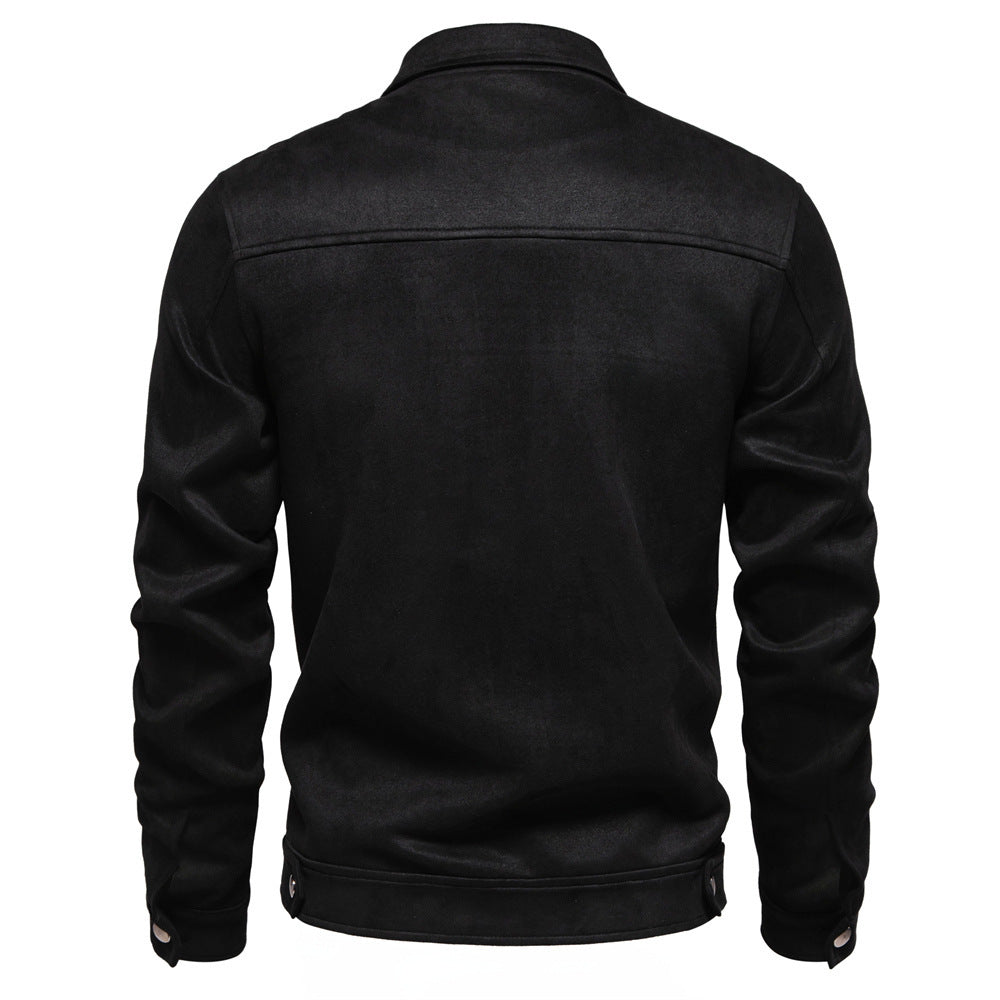 Men’s Fashion Lapel Zipper Jacket – Autumn & Winter Solid Suede Coat