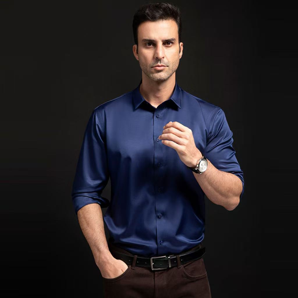Men's Stretch Silky Seamless Long-sleeved Shirt