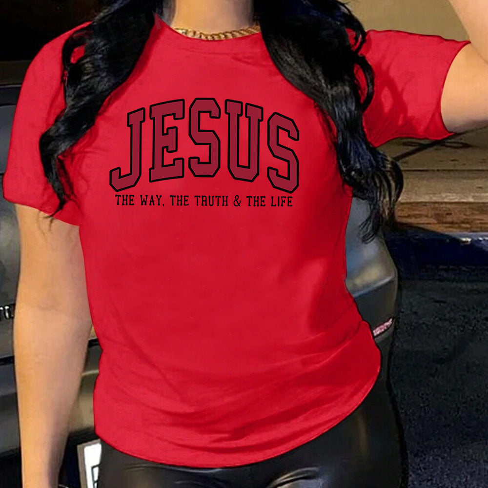 Women’s “JESUS” Printed Loose Fit Cotton T-Shirt – Casual Faith Graphic Tee
