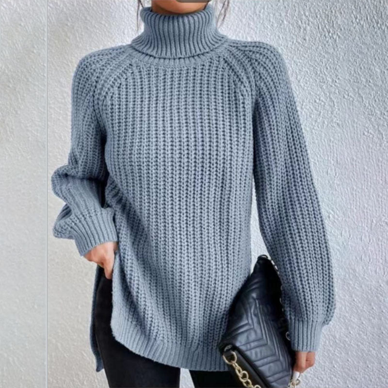 Women’s Turtleneck Pullover Sweater with Split Design
