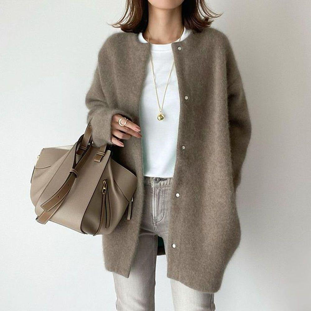 Women’s Single Breasted Knit Cardigan – Solid Color Casual Jacket for Autumn & Spring