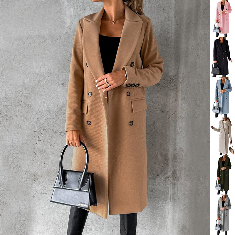 Double Breasted Lapel Coat – Slim Fit Long Jacket, Winter Fashion Women’s Clothing