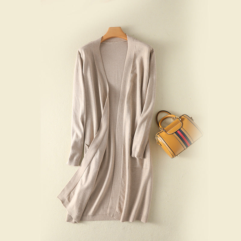 Mid-Length Loose-Fit Knitted Sweater Jacket – Commuting Style