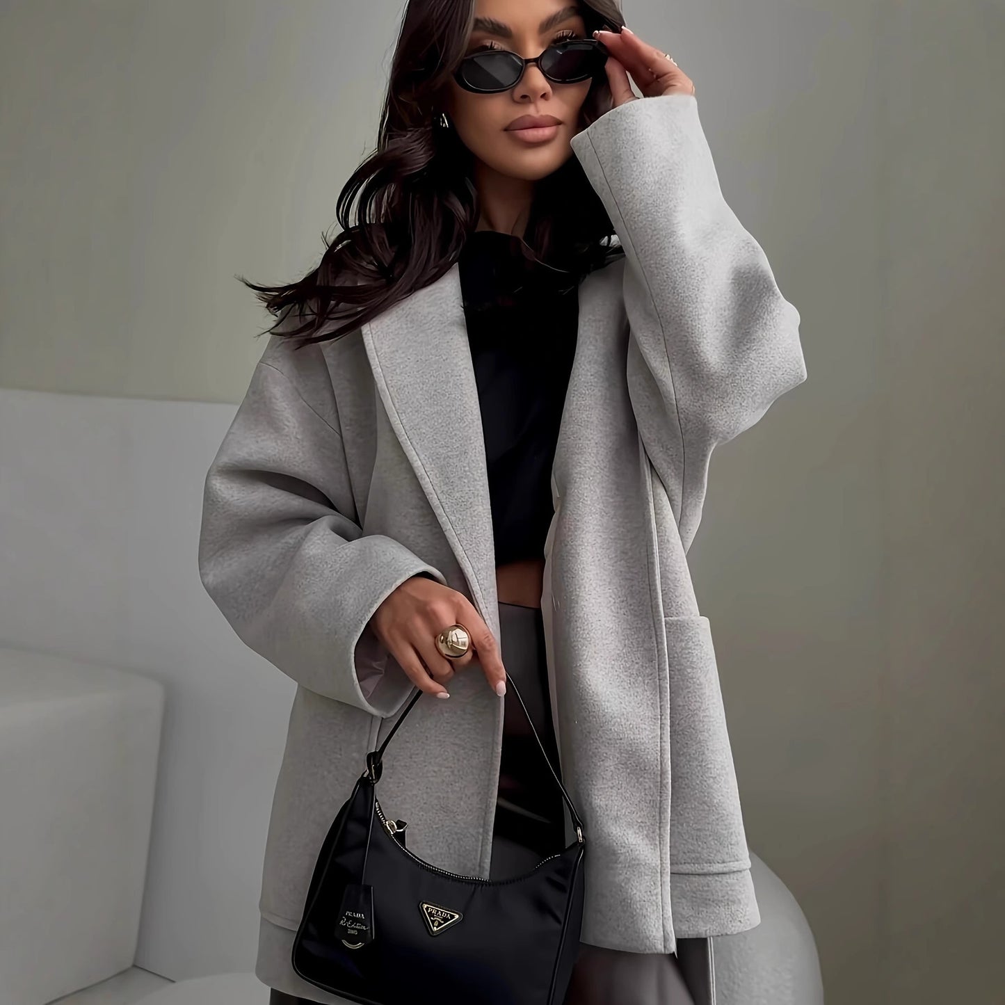 Pure Color Thickened Wool Mid-length Top