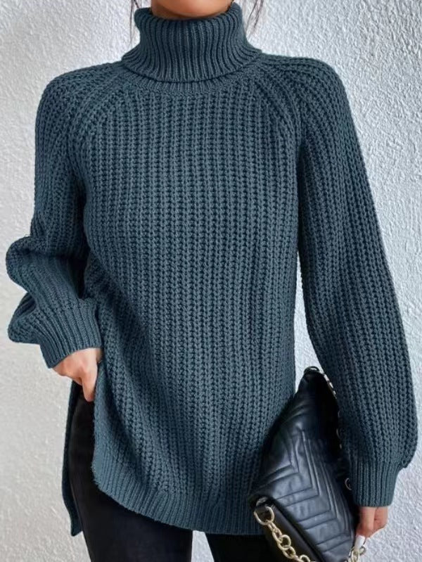 Women’s Turtleneck Pullover Sweater with Split Design