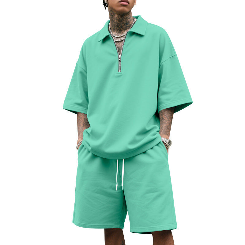 Men’s Summer Casual Two-Piece Set – Lapel Jacket & Shorts