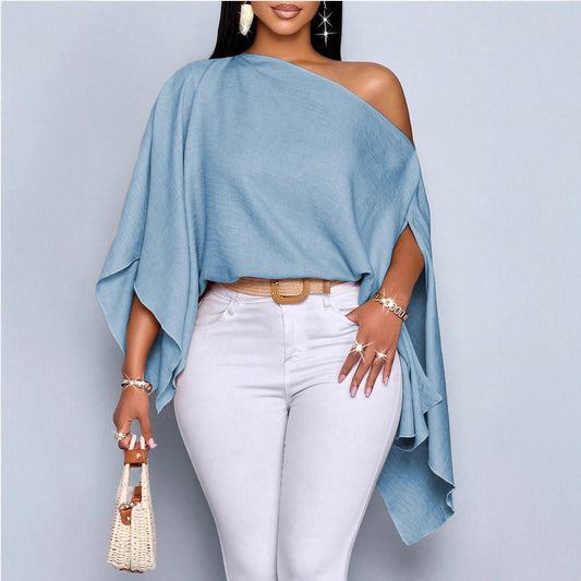 Womens European And American-style Loose-fitting Batwing-sleeve