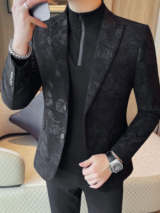 Men's Slim Fit Floral Print Casual Blazers