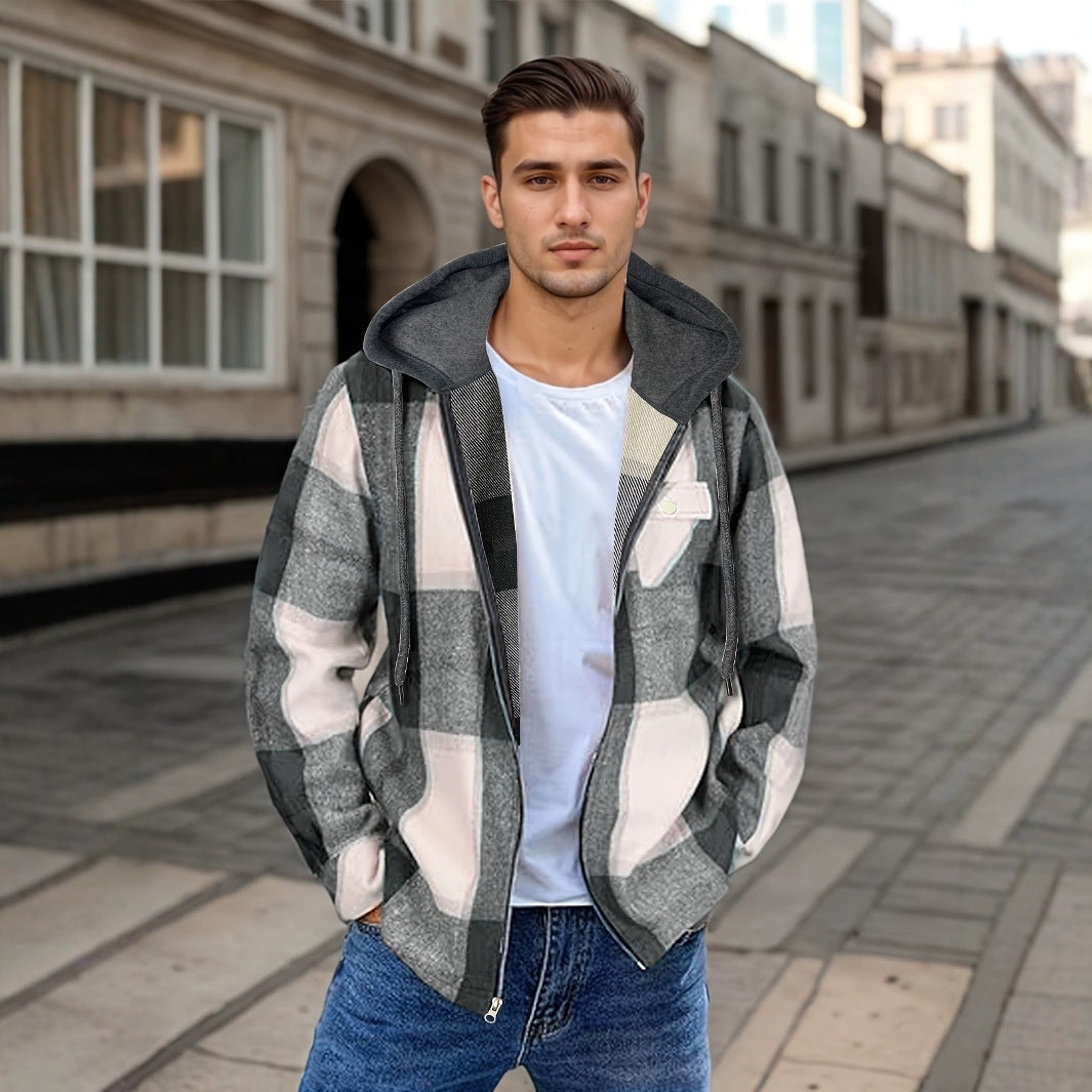 Men’s Flannel Hooded Zipper Jacket