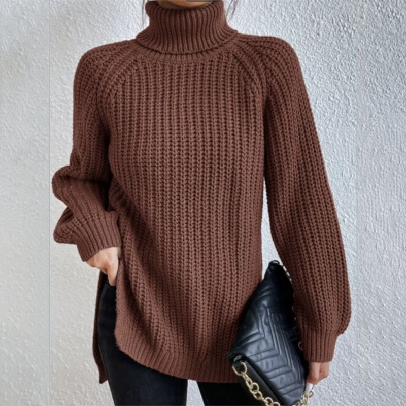Women’s Turtleneck Pullover Sweater with Split Design