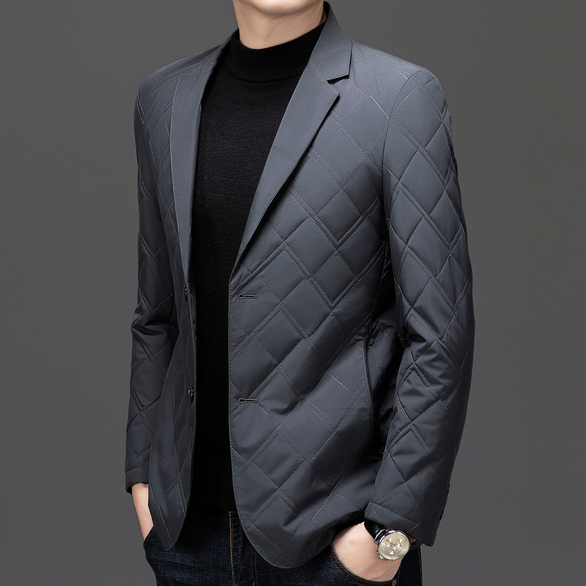 Men’s Casual Cotton-Padded Jacket – Loose Fit Cardigan Style