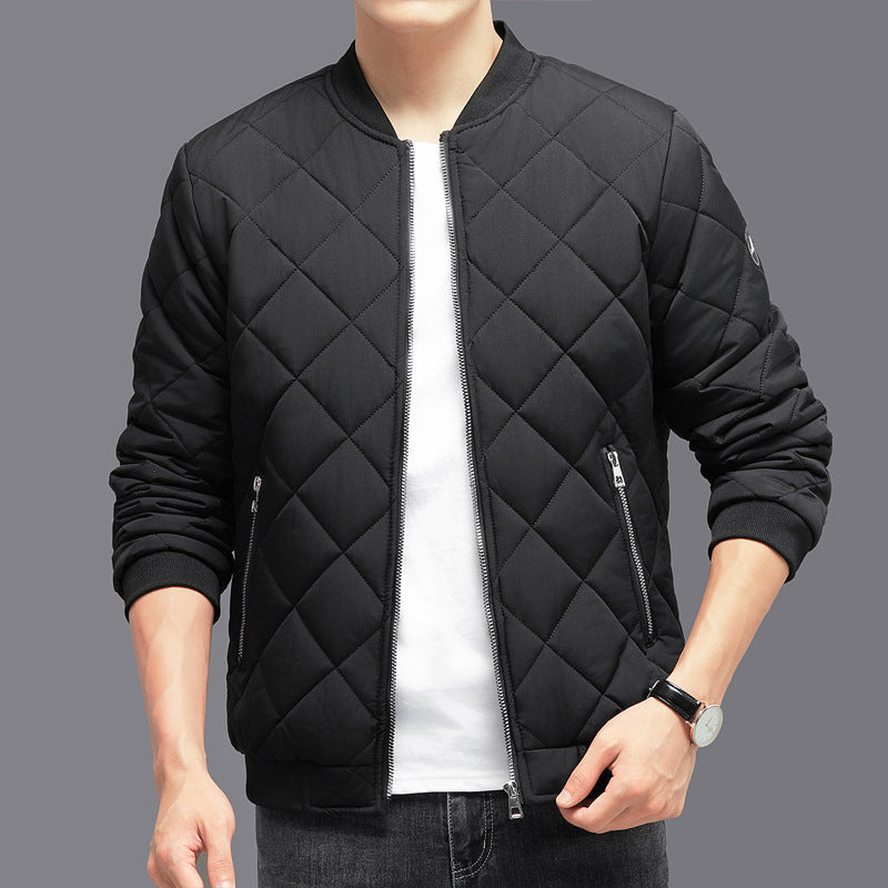 Men’s Thickened Rhombic Stitch Cotton Baseball Jacket