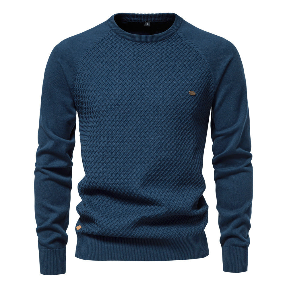 Autumn & Winter Cotton Men’s Sweater Pullover – Solid Color Raglan Sleeve