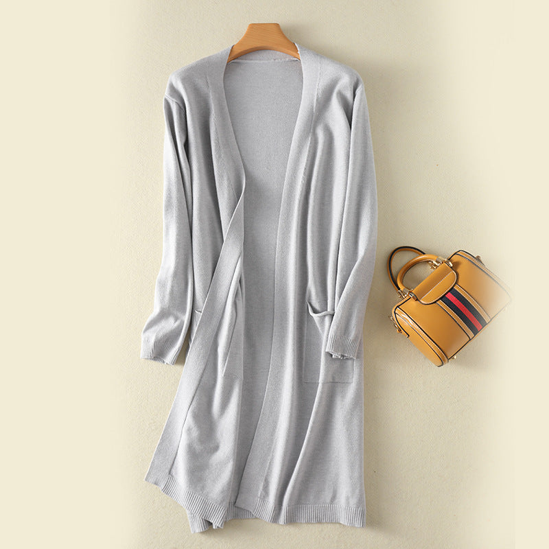 Mid-Length Loose-Fit Knitted Sweater Jacket – Commuting Style