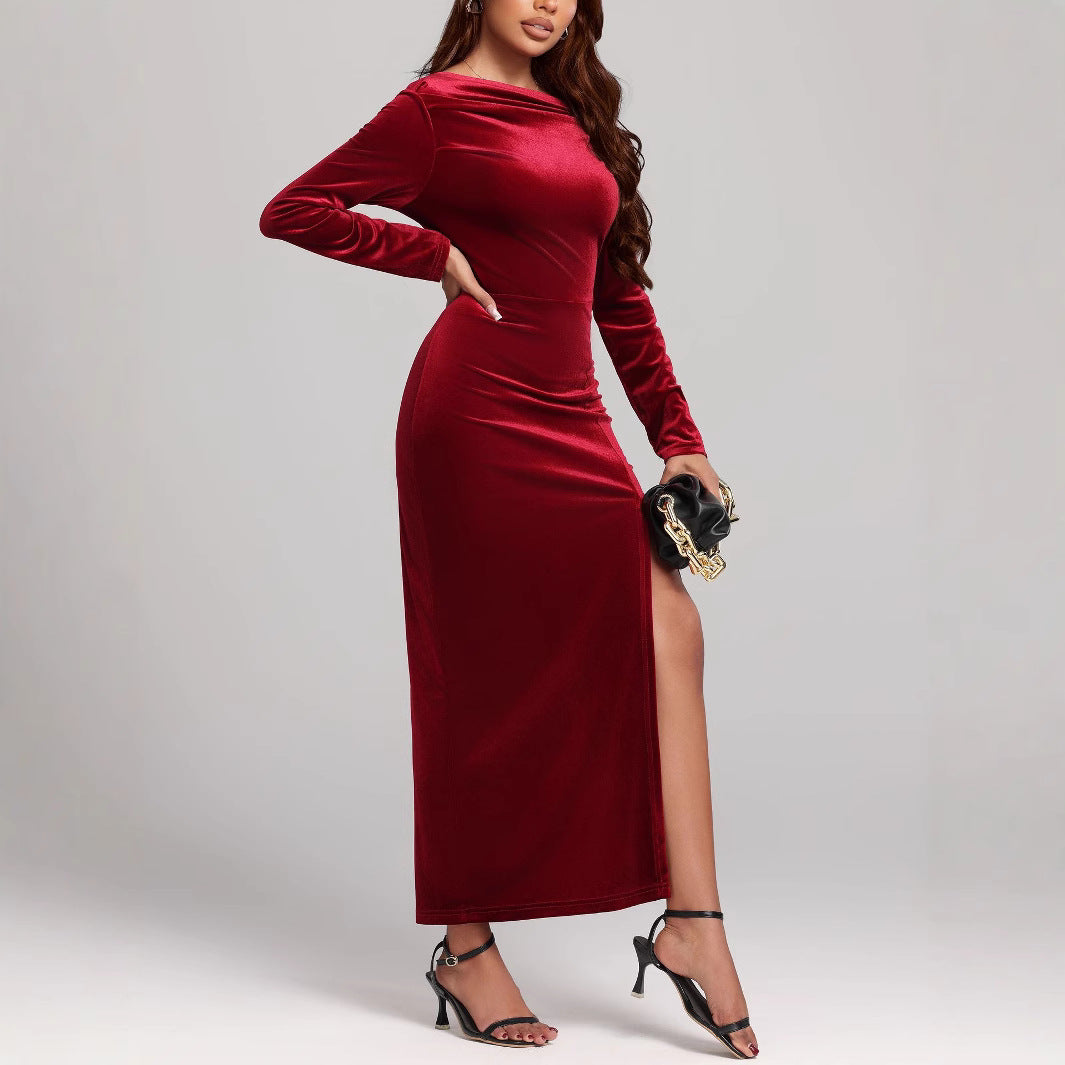 Women’s Formal Slit Pleuche Dress