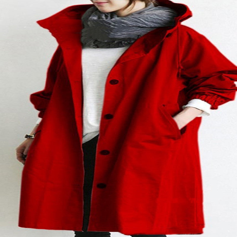Women’s Windbreaker Jacket – Casual Hooded Quick-Dry Waterproof Coat with Loose Button Pockets for Hiking & Camping