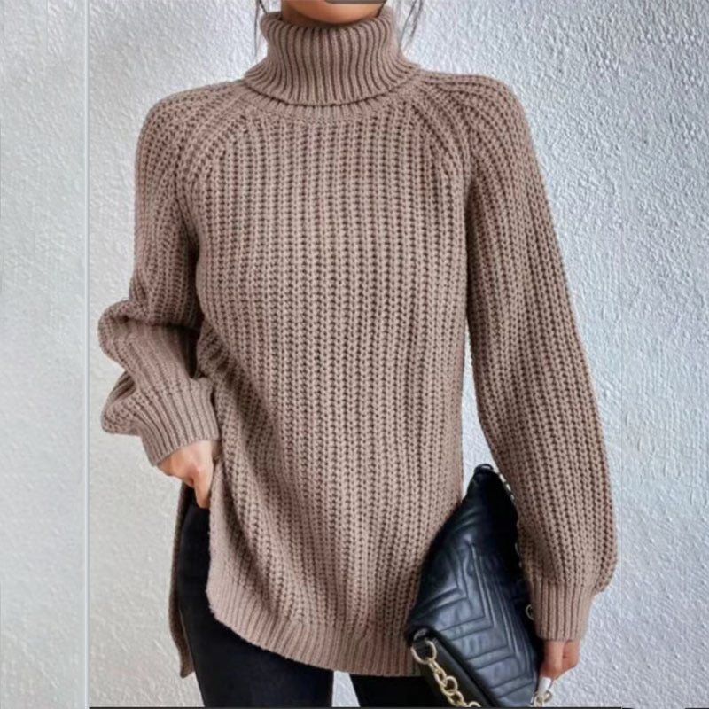 Women’s Turtleneck Pullover Sweater with Split Design