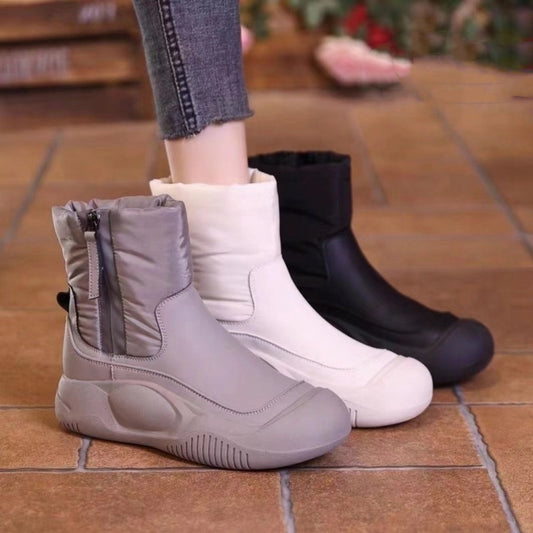 Women’s Winter Plush Snow Boots – Side Zipper, Thick Sole, Non-Slip, Waterproof Short Shoes