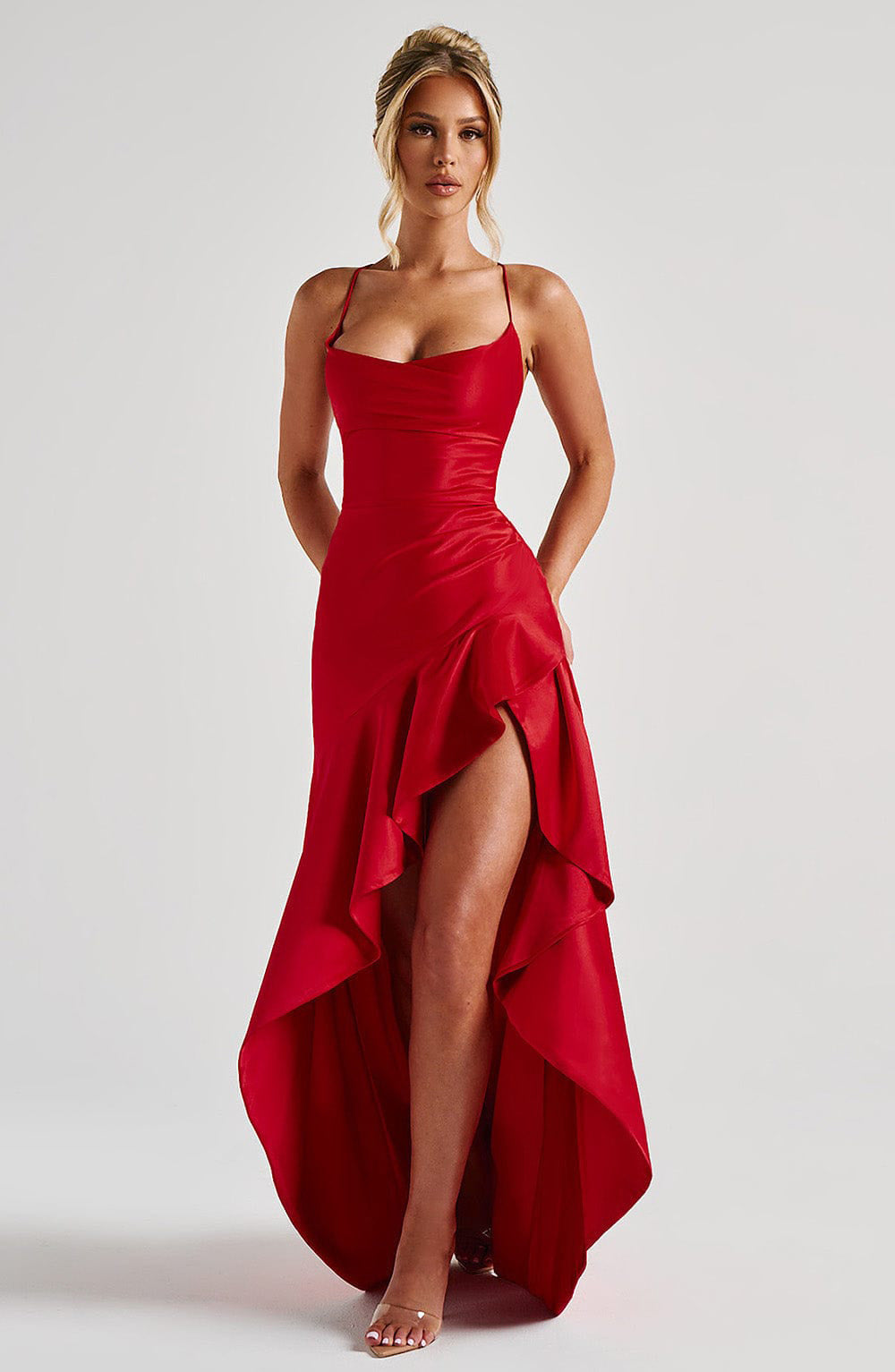 Women's Backless Ruffle Split Maxi Dress – Summer Fashion, Evening & Party Wear