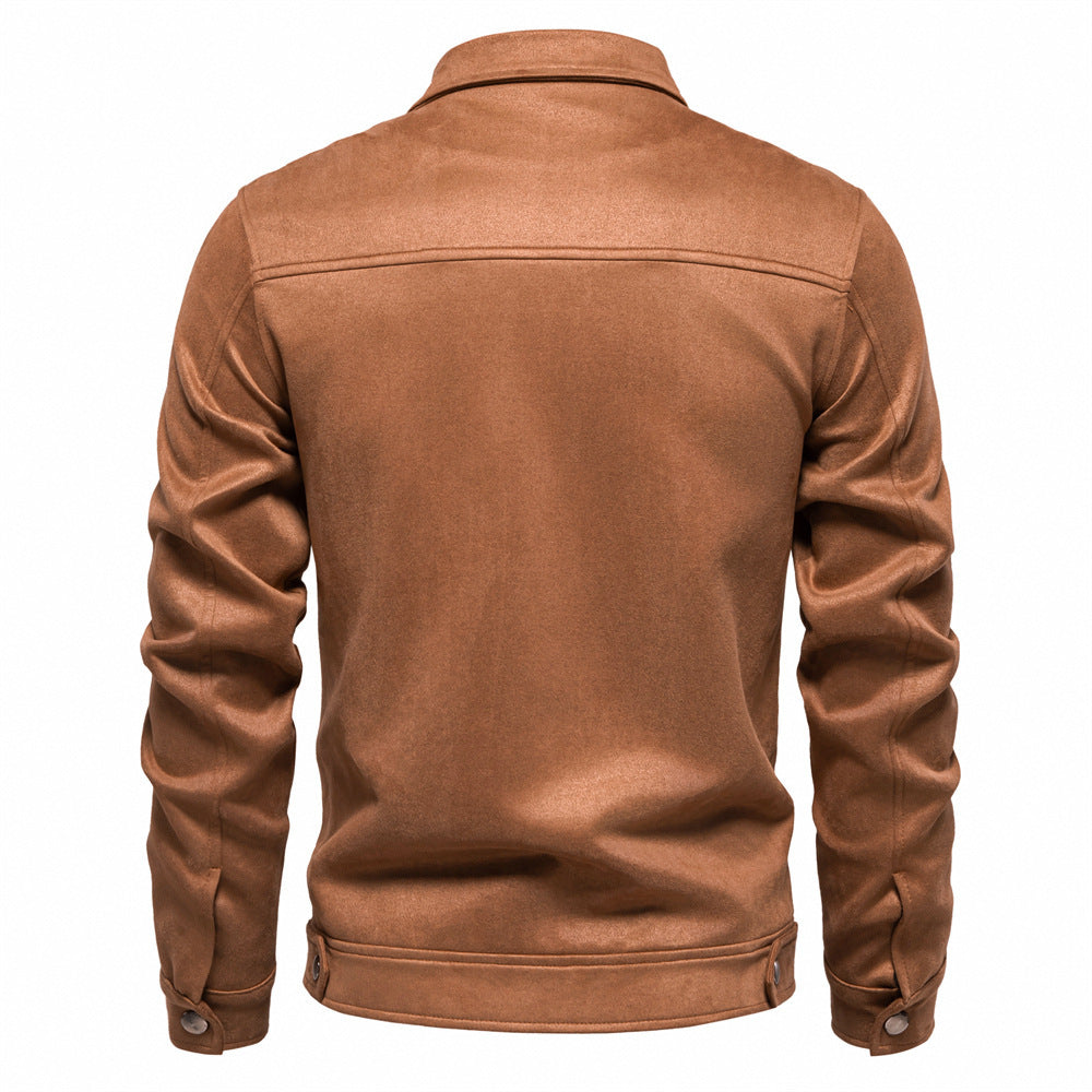 Men’s Fashion Lapel Zipper Jacket – Autumn & Winter Solid Suede Coat