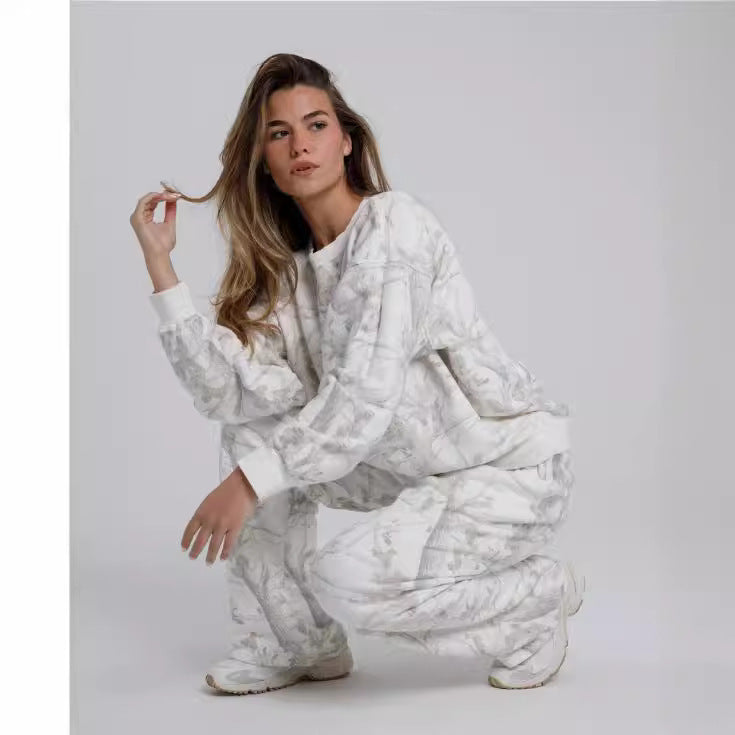 Women’s Autumn Winter Camouflage Maple Leaf Two-Piece Hoodie & Sweatpants Set