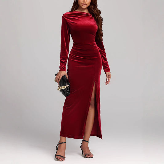 Women’s Formal Slit Pleuche Dress