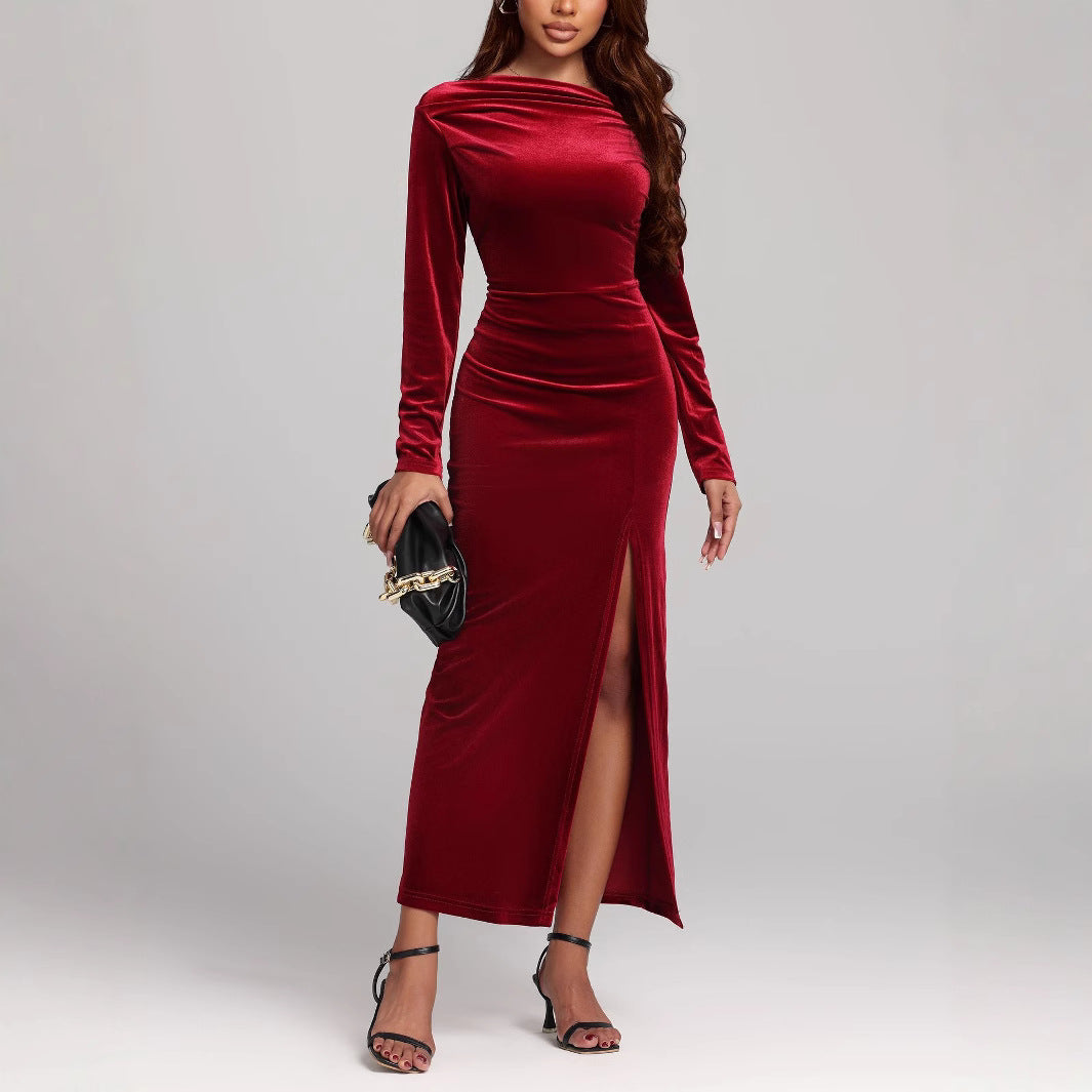 Women’s Formal Slit Pleuche Dress